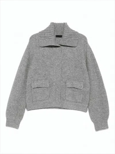 Liu •jo Cropped Grey Sweater With Wide Collar And Voluminous Sleeves In Multi