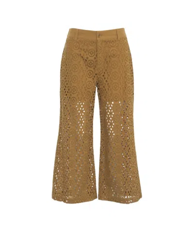 LIU •JO LIU JO CROPPED HIGH-WAISTED TROUSERS WITH PERFORATED EMBROIDERY