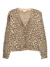 Liu •jo Cropped Leopard Print Knit Sweater With V-neck In Brown