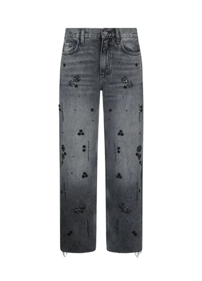 Liu •jo Straight-leg Jeans With Rhinestones In Gray