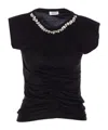 Liu •jo Crystal Embellished Cap Sleeve Ruched Top In Black