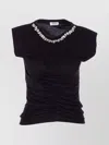 Liu •jo Crystal Embellished Cap Sleeve Ruched Top In Blue