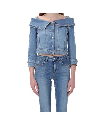 Liu •jo Crystal-embellished Denim Jacket In Blue
