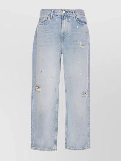 Liu •jo Crystal Embellished Distressed Denim Jeans In Blue