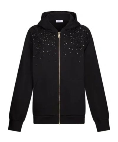 Liu •jo Crystal Embellished Hoodie In Black
