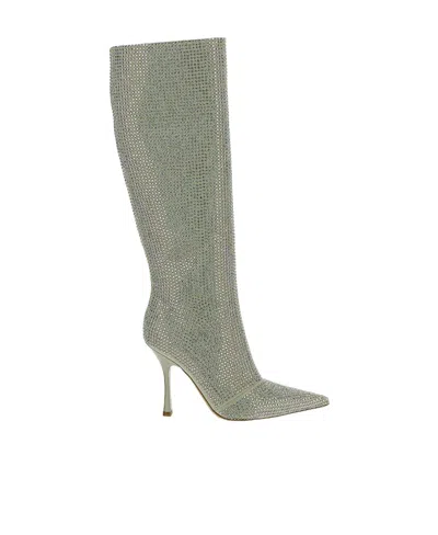 Liu •jo Crystal-embellished Pointed-toe Boots In Gray