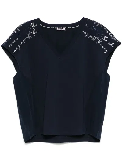 Liu •jo Crystal-embellished Printed T-shirt In Blue