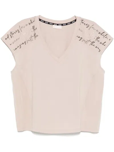 Liu •jo Crystal-embellished Printed T-shirt In Neutrals