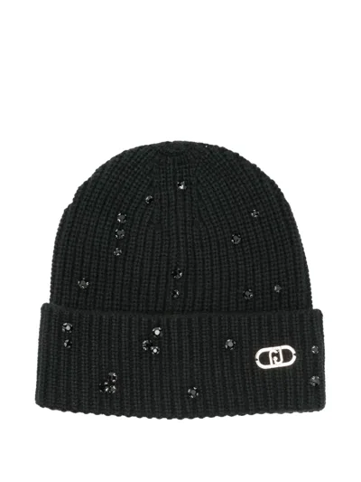 Liu •jo Crystal-embellished Ribbed Beanie In Black