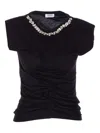 Liu •jo Crystal Embellished Cap Sleeve Ruched Top In Blue
