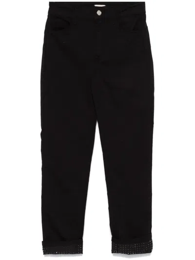 Liu •jo Crystal-embellished Straight-leg Trousers In Black