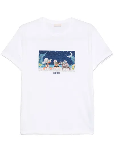 Liu •jo Crystal-embellished T-shirt In White