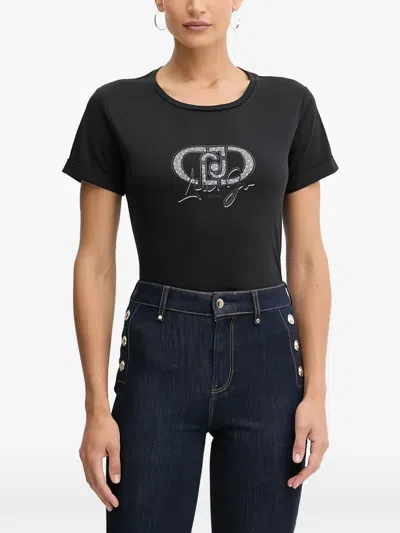 Liu •jo Crystal Embellished-logo T-shirt In Blue