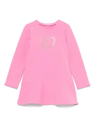 Liu •jo Kids' Crystal-logo Dress In Pink