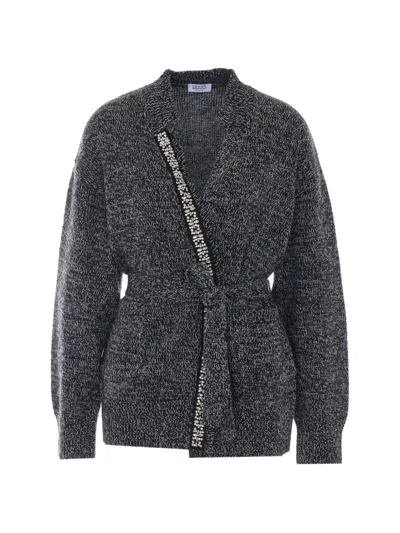 Liu •jo Crystal-embellished Belted Cardigan In Gray