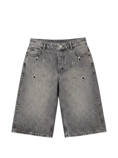 Liu •jo Crystal-embellished Denim Shorts In Gray