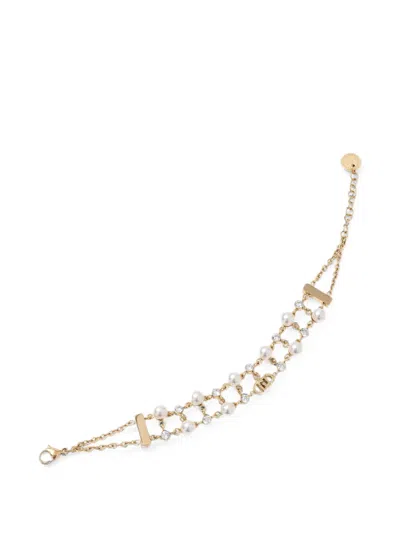 Liu •jo Crystal-embellished Faux-pearl Bracelet In Gold