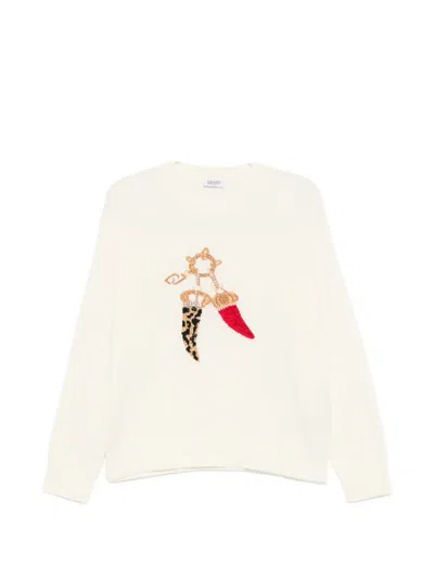 Liu •jo Crystal-embellished Graphic-print Sweater In Neutral