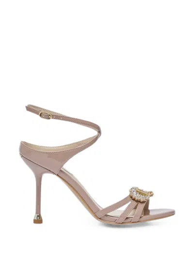 Liu •jo Crystal-embellished Leather Sandals In Burgundy