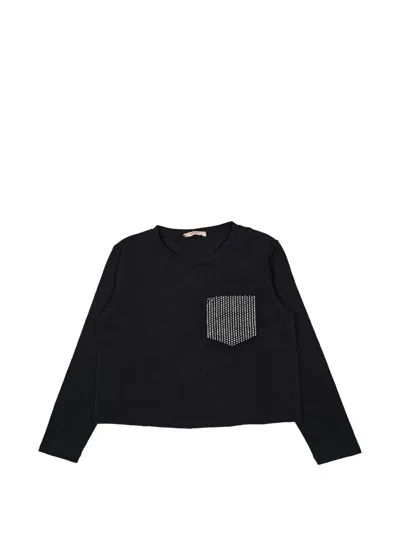 Liu •jo Kids' Crystal-embellished Long-sleeve T-shirt In Black