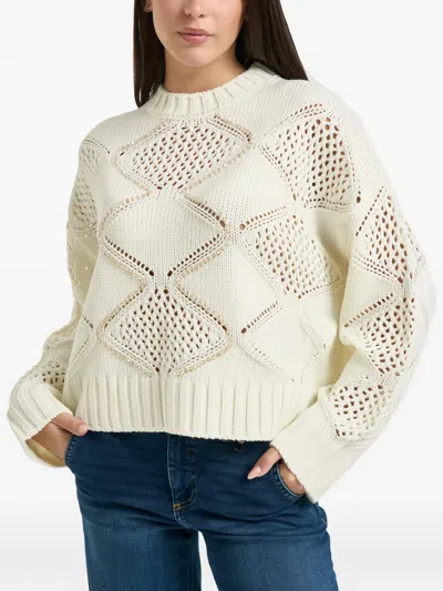 Liu •jo Crystal-embellished Open-knit Sweater In Neutral
