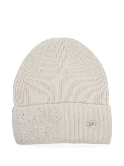 Liu •jo Crystal-embellished Ribbed Beanie Hat In Neutral