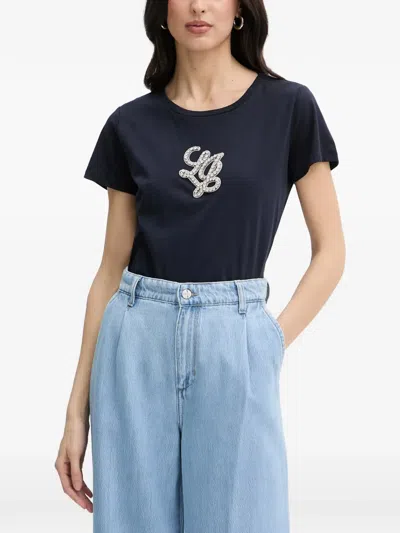 Liu •jo Crystal-embellished T-shirt In Blue
