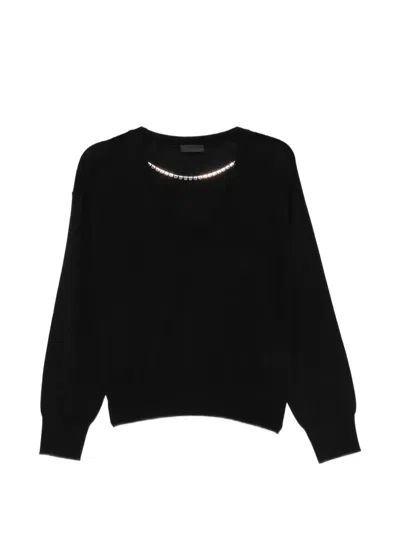 Liu •jo Crystal-embellished V-neck Sweater In Black