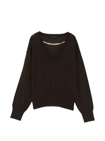 Liu •jo Crystal-embellished V-neck Sweater In Brown