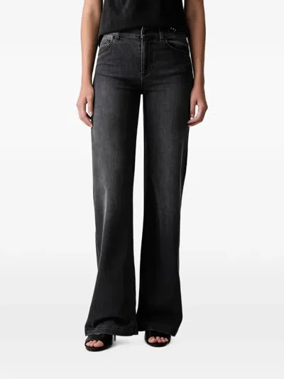 Liu •jo Crystal-embellished Wide-leg Jeans In Black