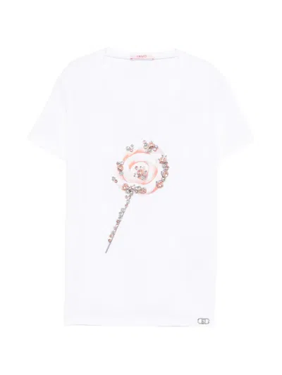 Liu •jo Kids' Crystal-embellishment Printed T-shirt In White