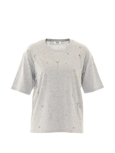 Liu •jo Crystal-embellishment T-shirt In Gray