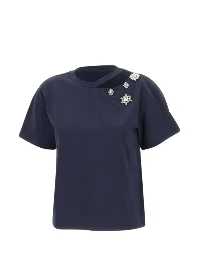 Liu •jo Cut-out Jewel-embellished T-shirt In Blue