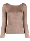 Liu •jo Cut-out Metallic-knit Top In Neutrals