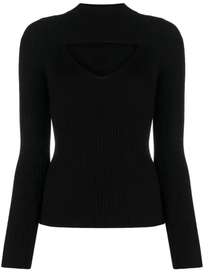 Liu •jo Cut-out Ribbed Jumper In Black