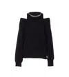 Liu •jo Off-shoulder Black Knit Sweater With Elegant Embellishments In Black