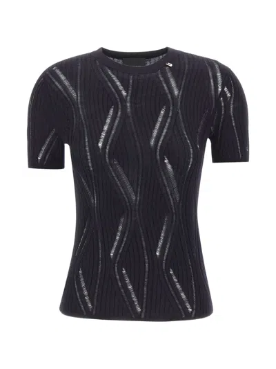 Liu •jo Cut-out Ribbed-knit T-shirt In Blue