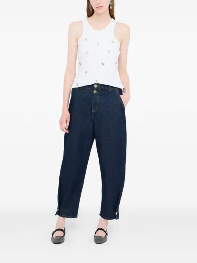Liu •jo Liu Jo Dark Denim Jean With 4 Buttons In White