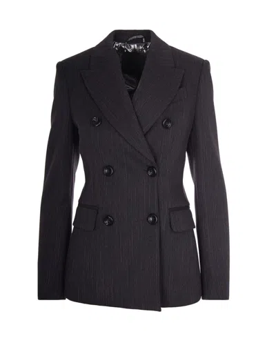 LIU •JO DARK GREY PINSTRIPE DOUBLE-BREASTED BLAZER