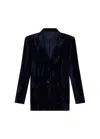 Liu •jo Deep Navy Velvet Blazer With Classic Lapel In Black