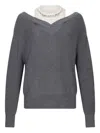 Liu •jo Grey Knit Sweater With Jewel-embroidered Inserts In Gray