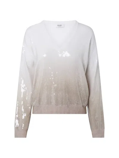 Liu •jo Dégradé Sweater With Sequins In White