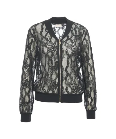 Liu •jo Delicate Floral Lace Bomber Jacket In Black