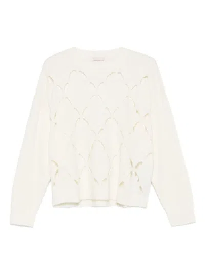 LIU •JO DELICATE LASER-CUT OFF-WHITE WOOL SWEATER