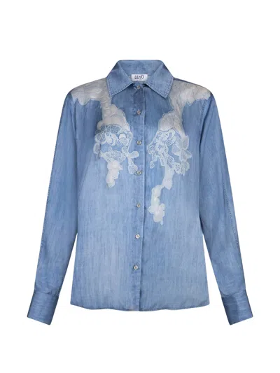 Liu •jo Liu Jo Denim And Lace Print Shirt In Blue