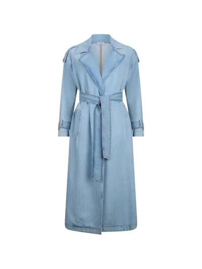 Liu •jo Denim Belted Trench Coat In Blue