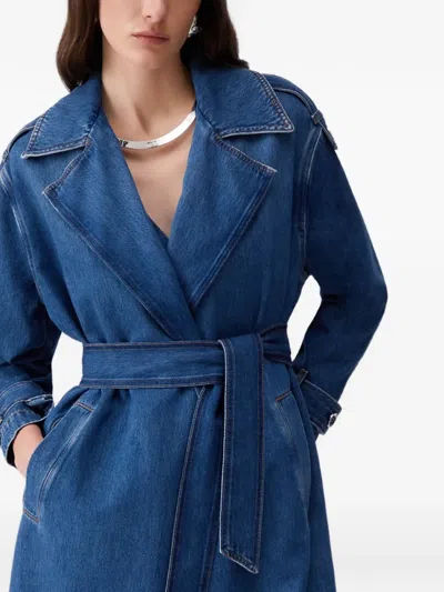 Liu •jo Denim Belted Trench Coat In Blue