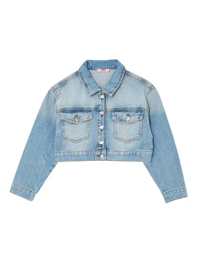 Liu •jo Kids' Denim Cropped Jacket In Blue