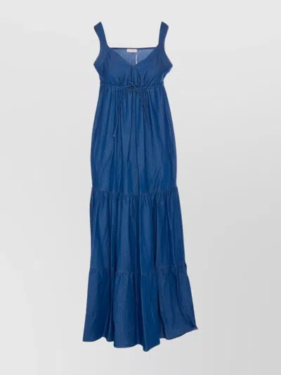 Liu •jo Denim Dress With Adjustable Waist Tie In Blue