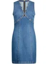 Liu •jo Denim Dress With Bejewelled Chain In Blue